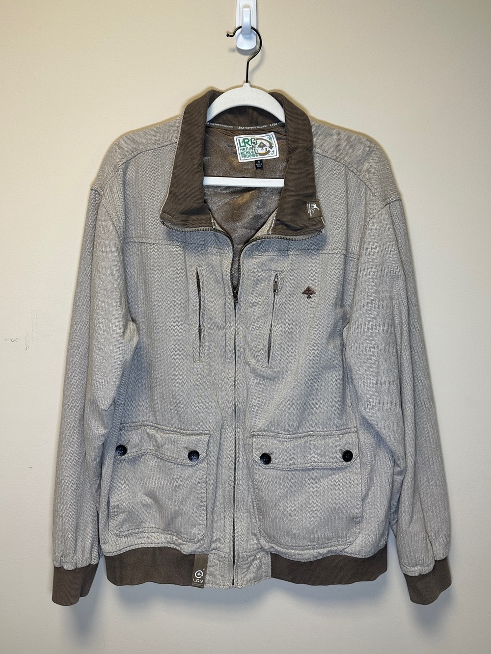 LRG Natural Renewal Jacket Men’s XL Gray Herringbone Utility Streetwear